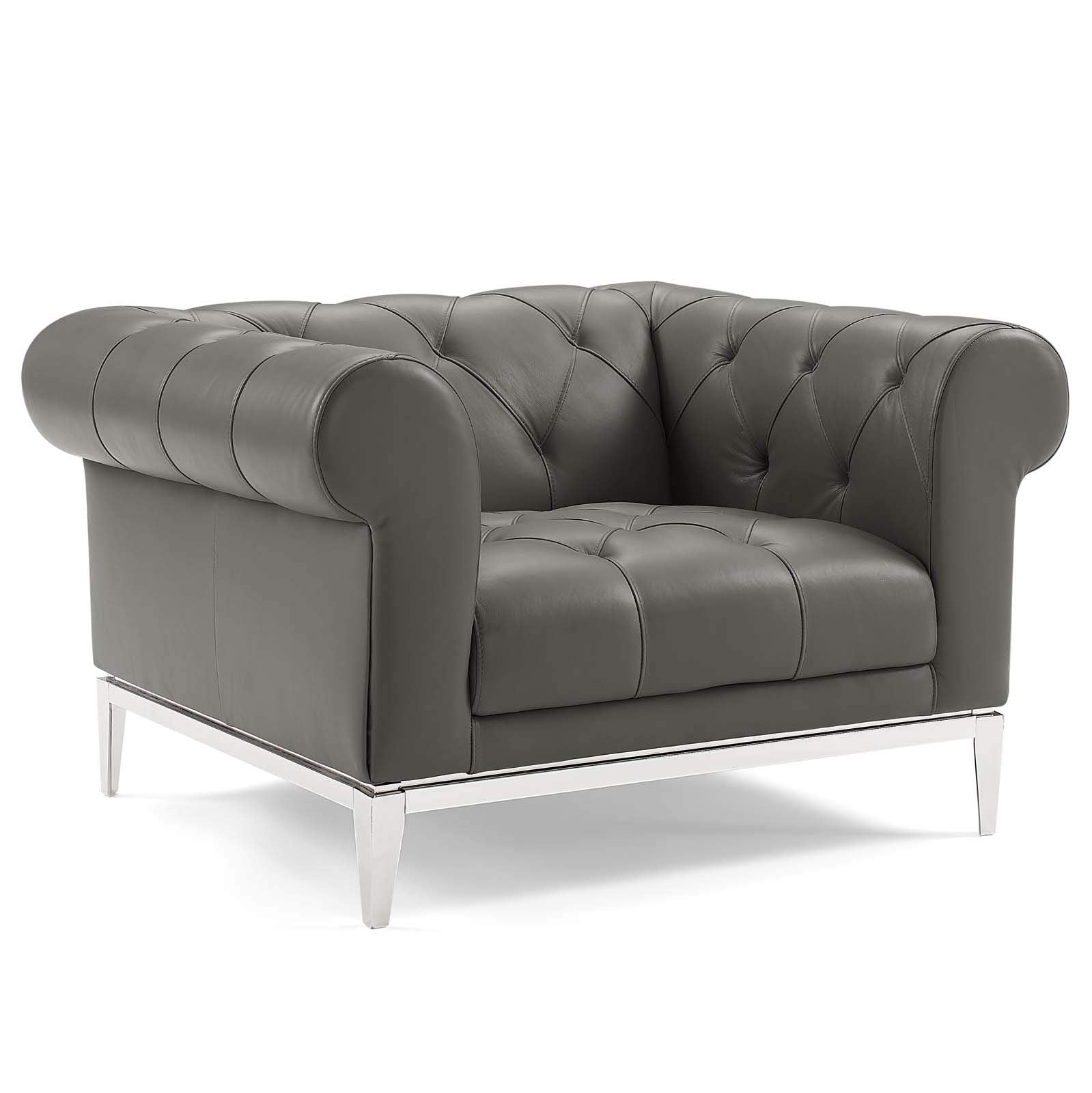 Modway Idyll Tufted Button Upholstered Leather Chesterfield Armchair, Gray